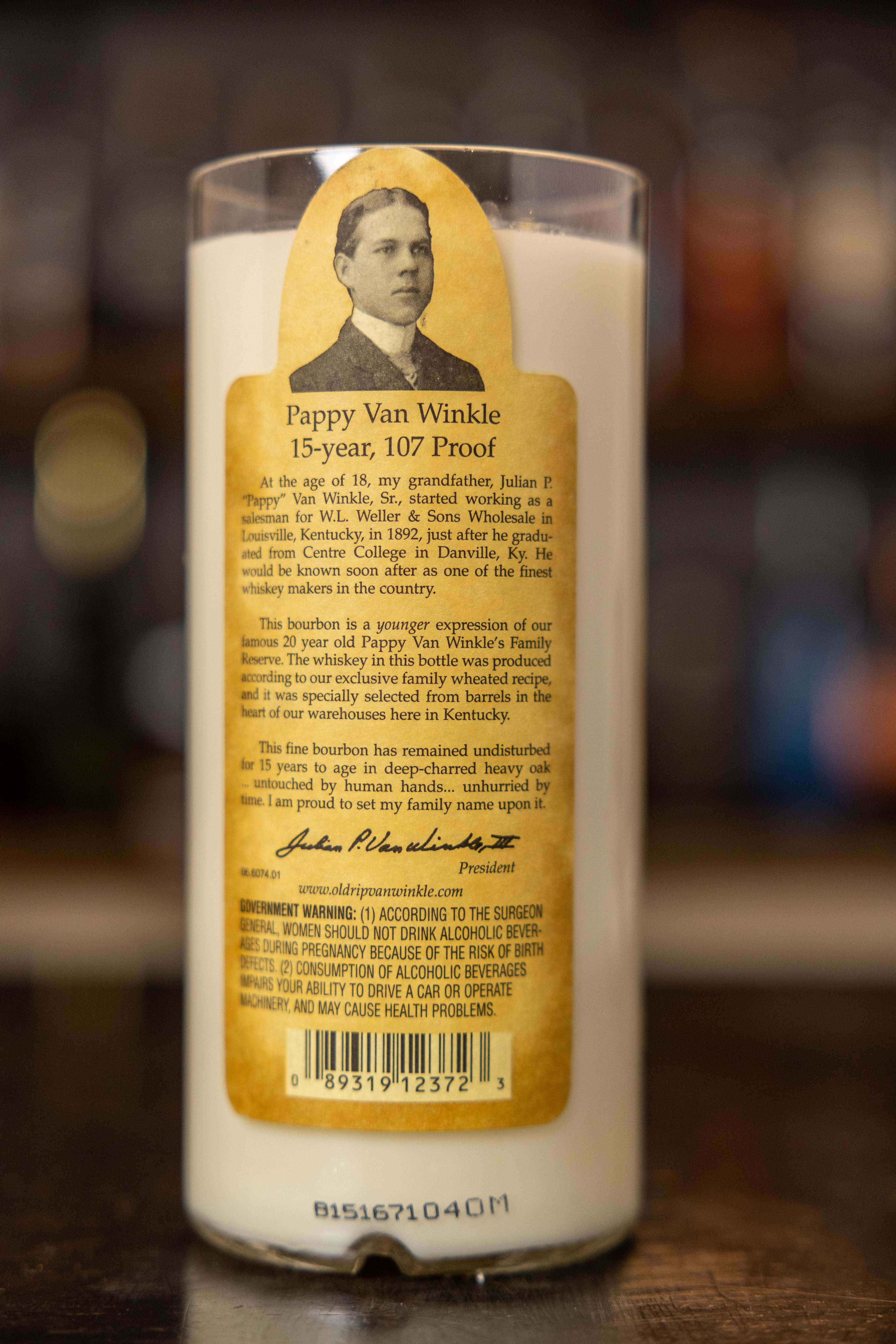 Pappy Van Winkle 15 Year Bottle Candle